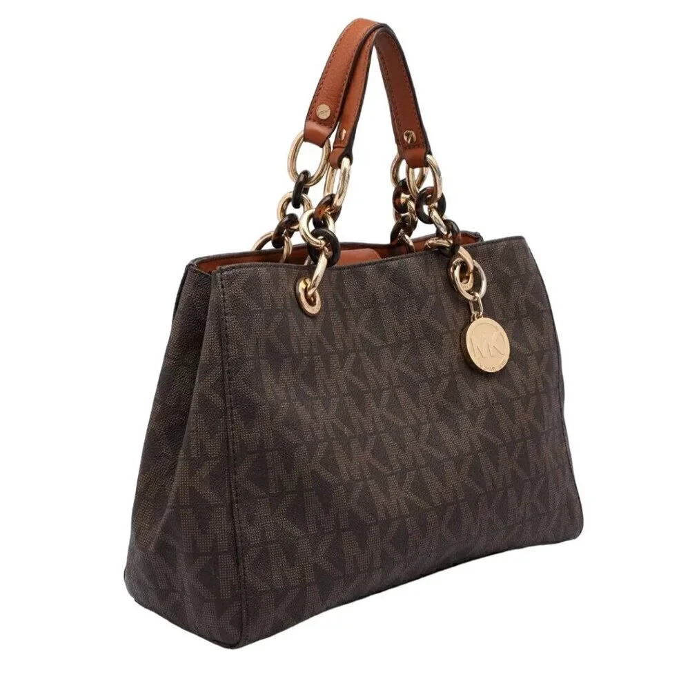 Michael Michael Kors Signature Coated Canvas Medium Cynthia Tote Designer Bag
